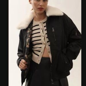 Anthropologie Black Bomber Jacket with White Collar